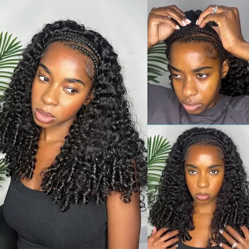 Burmese Curly Half Wig Raw Human Hair Glueless Wig 3 IN 1 Half Wigs With Drawstring Clip Ins Flip Over Deep Curly Half Wigs