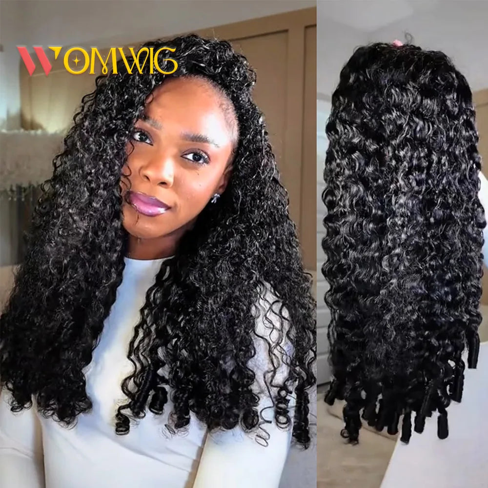 Burmese Curly Half Wig Raw Human Hair Glueless Wig 3 IN 1 Half Wigs With Drawstring Clip Ins Flip Over Deep Curly Half Wigs