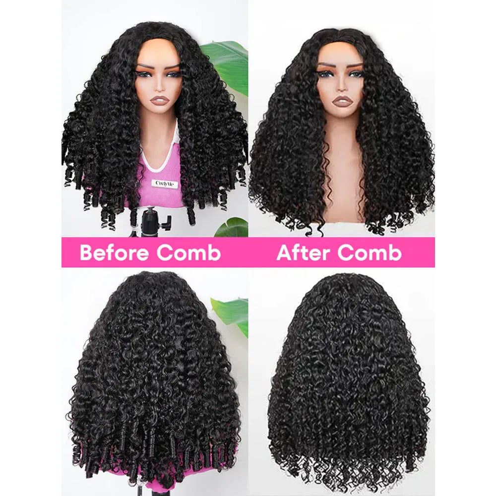 Burmese Curly Half Wig Raw Human Hair Glueless Wig 3 IN 1 Half Wigs With Drawstring Clip Ins Flip Over Deep Curly Half Wigs