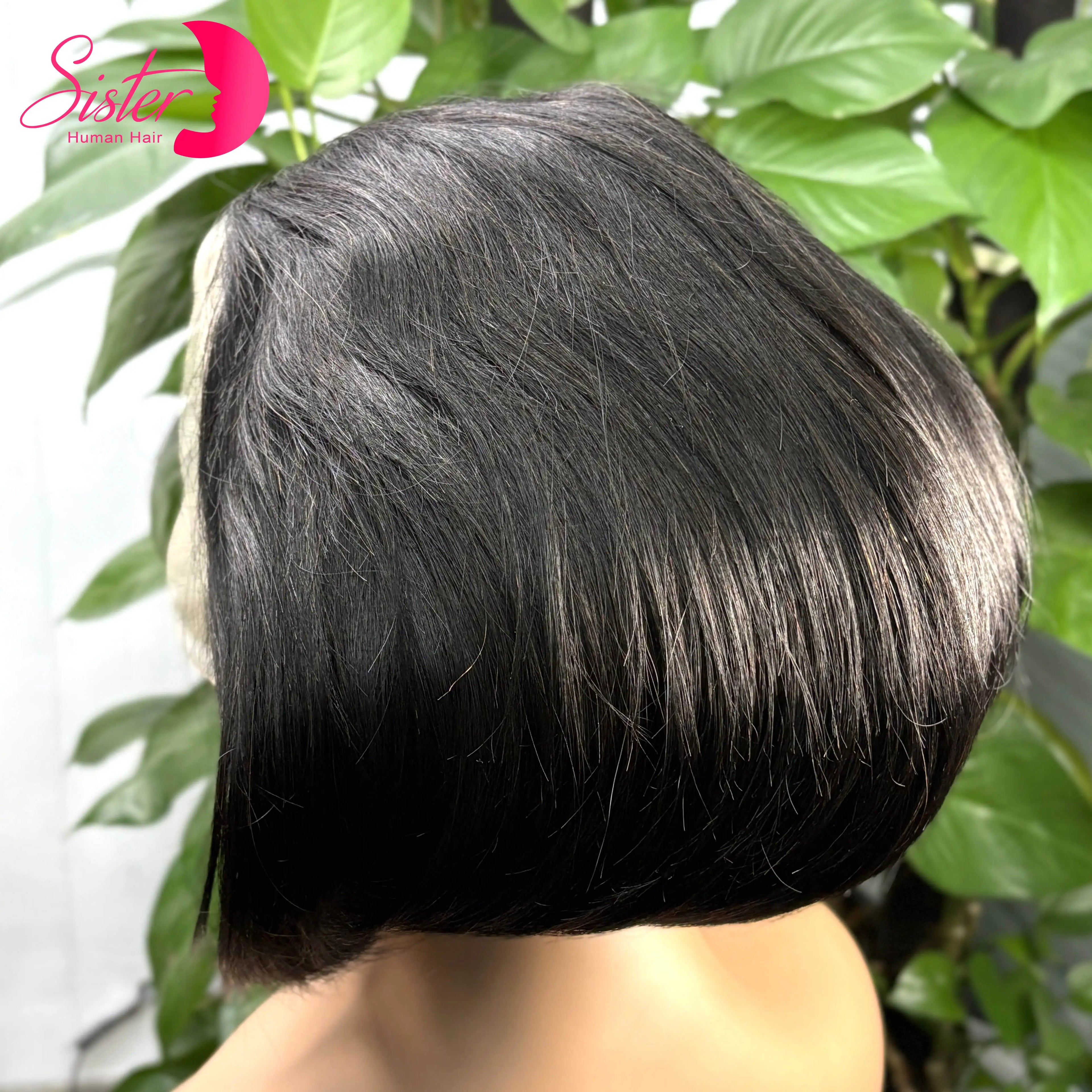 13x4 Lace Frontal 1BT4 Ombre Pixie Cut Wig Human Hair Wigs 300% Density Short Natural Wavy Remy Hair Bob Wigs for Black Women