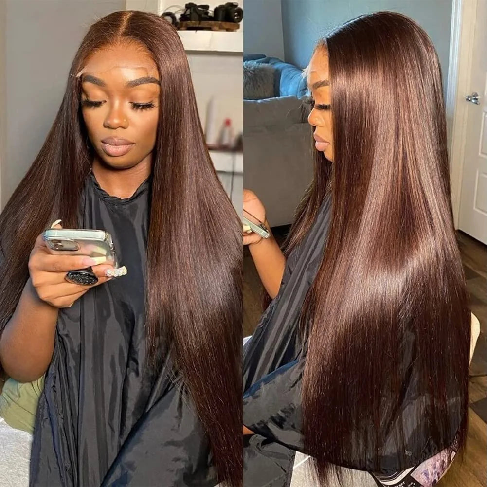 30 inch Chocolate Brown 13x6 Lace Frontal Wig Straight Human Hair Wigs Colored Human Hair 13x4 Lace Frontal Wig Pre plucked