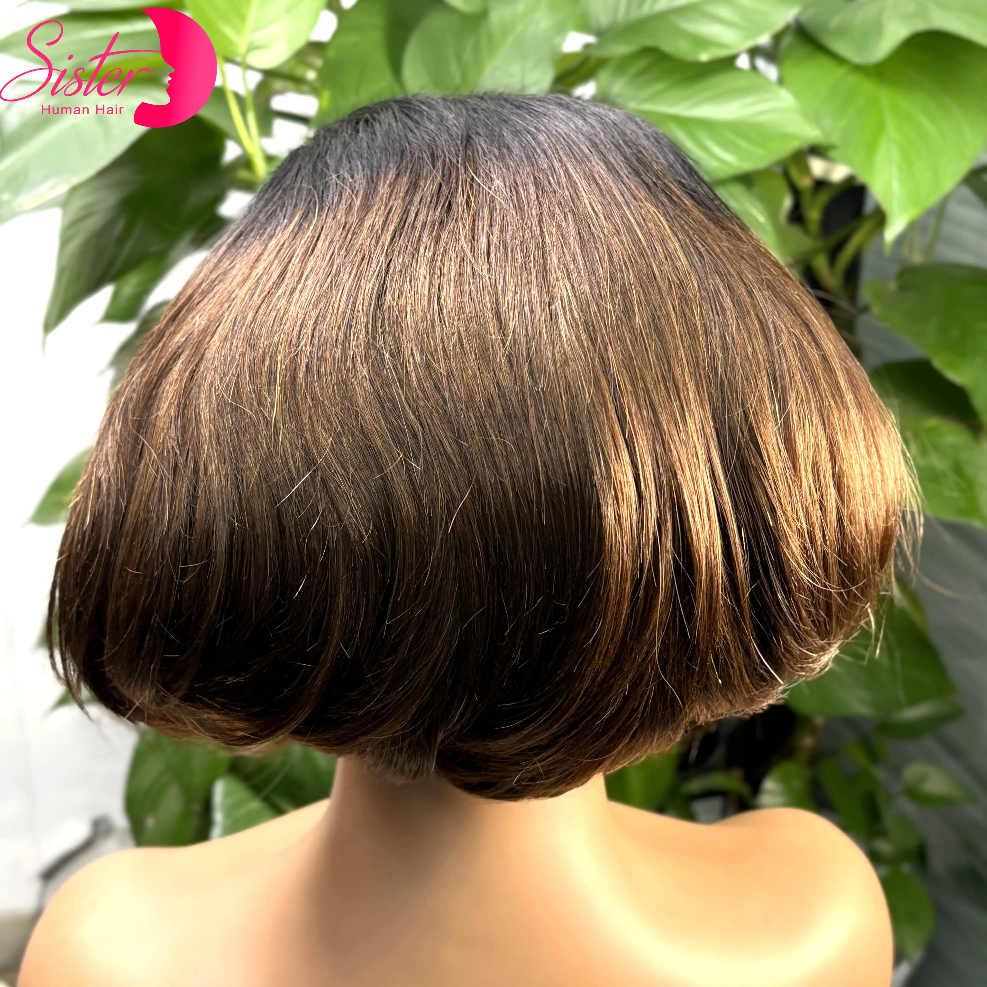 13x4 Lace Frontal 1BT4 Ombre Pixie Cut Wig Human Hair Wigs 300% Density Short Natural Wavy Remy Hair Bob Wigs for Black Women