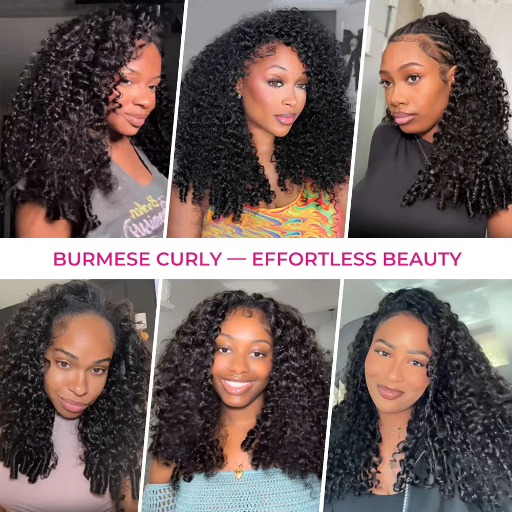 Burmese Curly Half Wig Raw Human Hair Glueless Wig 3 IN 1 Half Wigs With Drawstring Clip Ins Flip Over Deep Curly Half Wigs