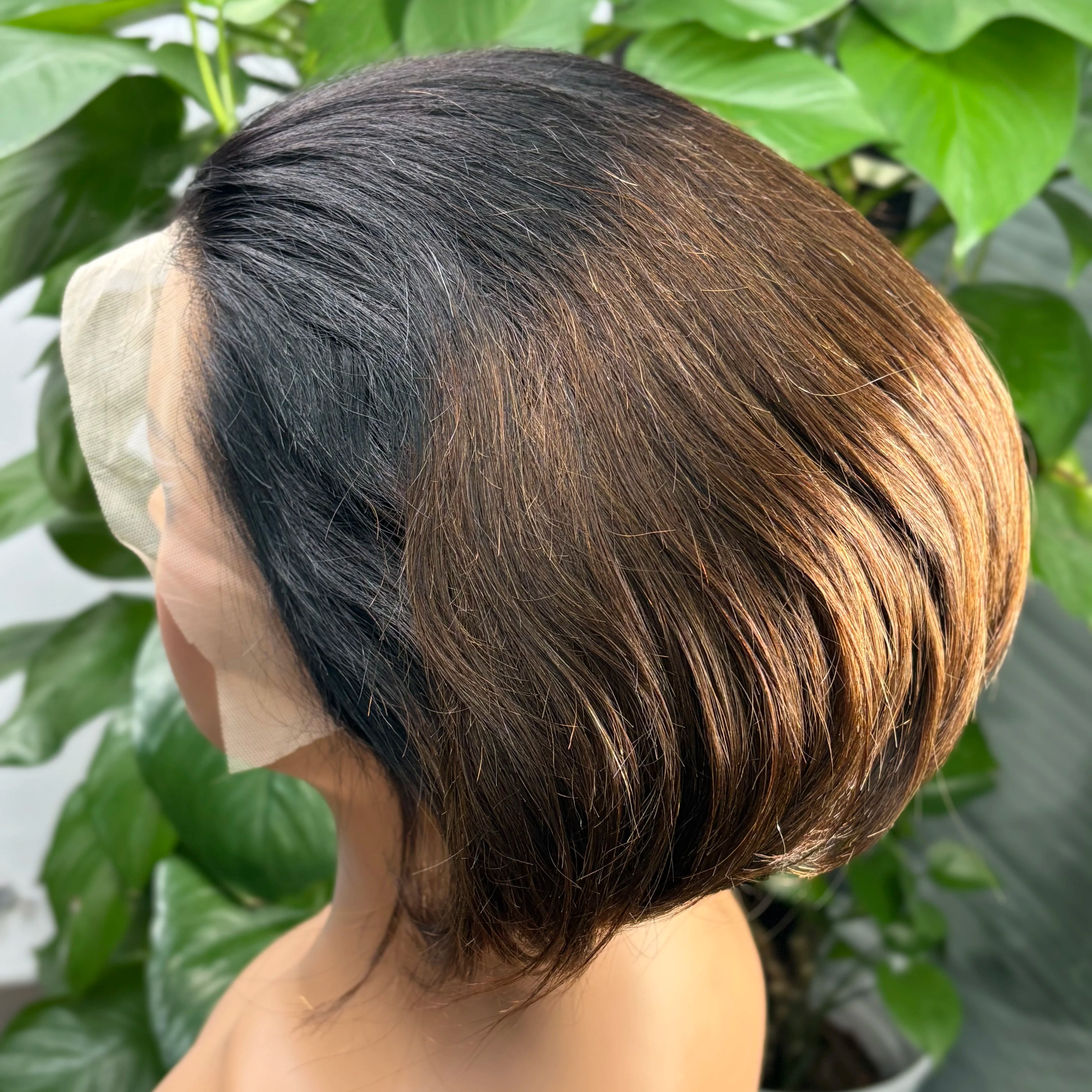 13x4 Lace Frontal 1BT4 Ombre Pixie Cut Wig Human Hair Wigs 300% Density Short Natural Wavy Remy Hair Bob Wigs for Black Women