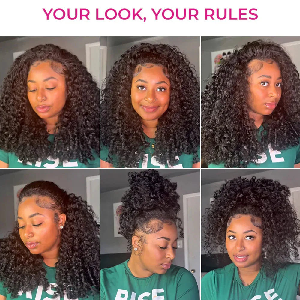 Burmese Curly Half Wig Raw Human Hair Glueless Wig 3 IN 1 Half Wigs With Drawstring Clip Ins Flip Over Deep Curly Half Wigs