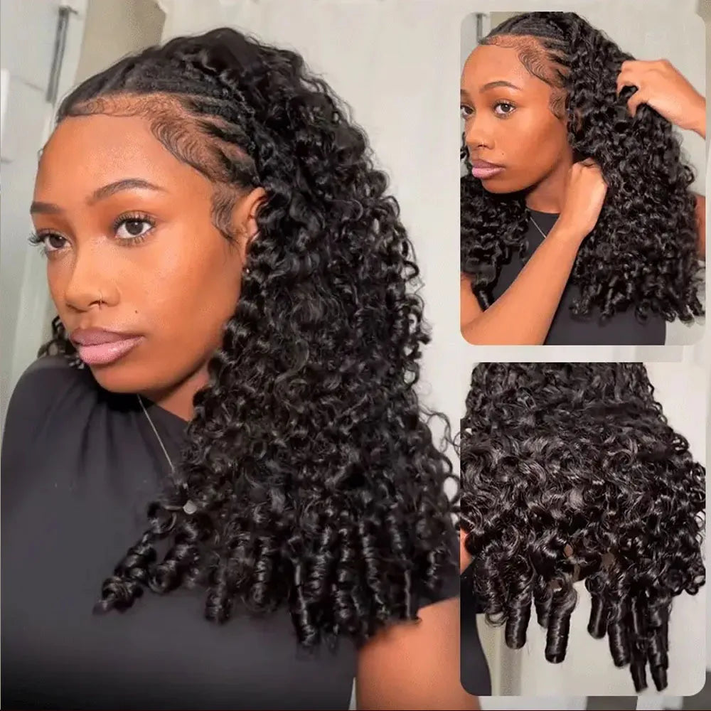 Burmese Curly Half Wig Raw Human Hair Glueless Wig 3 IN 1 Half Wigs With Drawstring Clip Ins Flip Over Deep Curly Half Wigs