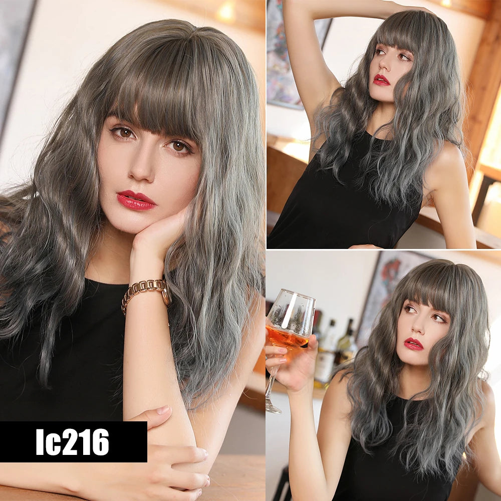 ELEMENT 16 Inch Ombre Golden Blonde Loose Curly Hair Wig with Bangs Lolita Cosplay Party Daily Wigs for Women
