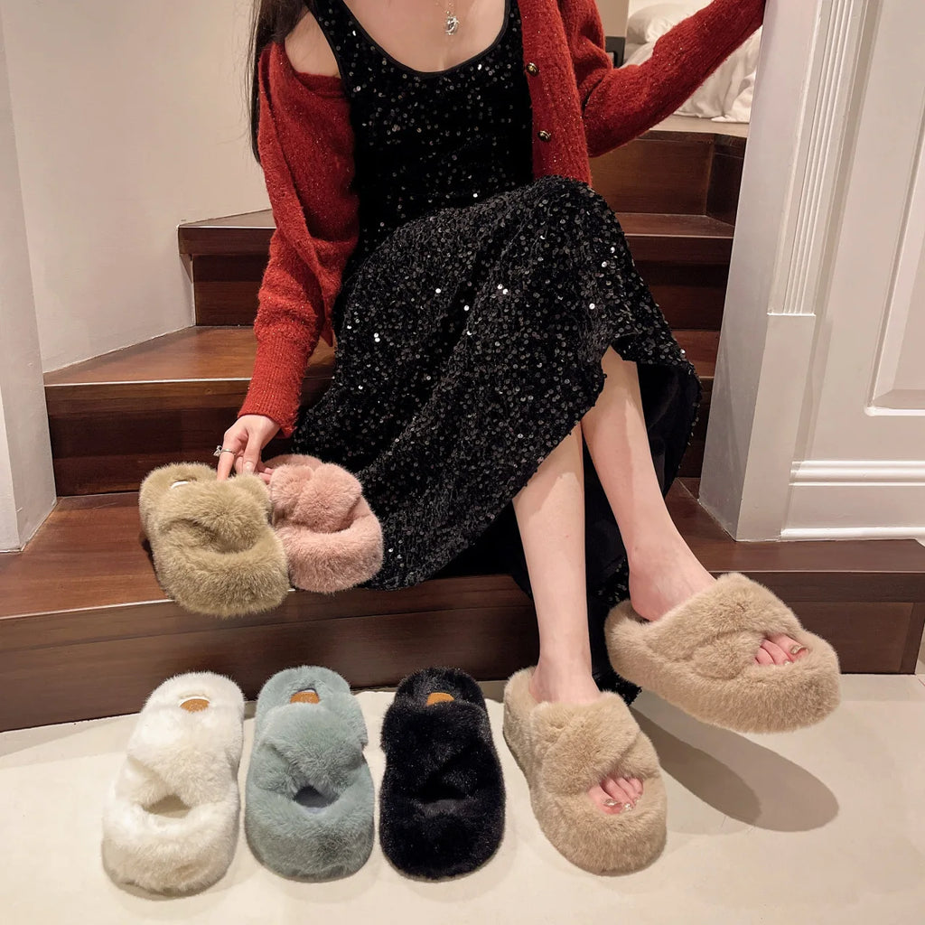 Greatslides Custom Women Furry Slippers,Sandals for Women and Ladies Luxury,Women Winter Warm Shoes Slides Plush Flat Slipper