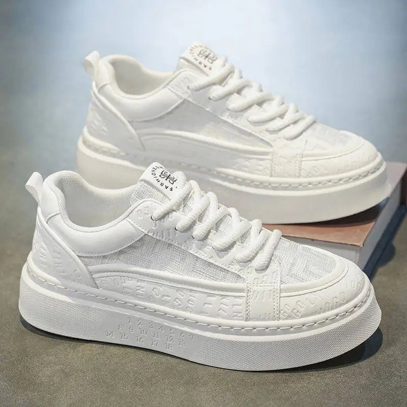 Youth Sports Summer Breathable Lace-up Color-blocking Trendy All-match Casual White Sneakers Platform Cloth Shoes Men's Shoes