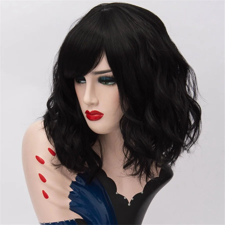 GAKA Short Wig Grey White Wavy Cosplay Red Wig with Side Bang for Women 32 Colors Party Costume Lolita Synthetic Hair