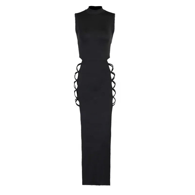 OUDINA Summer New Vest Slit Dress Women Sexy High Fashion Strap Club Dresses