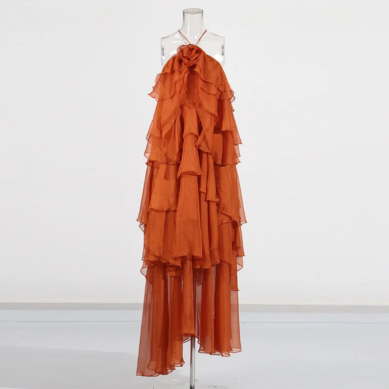 Boutique Wholesale 2025 Summer New Fashionable French Sleeveless Ruffle Solid Color Women's Dress