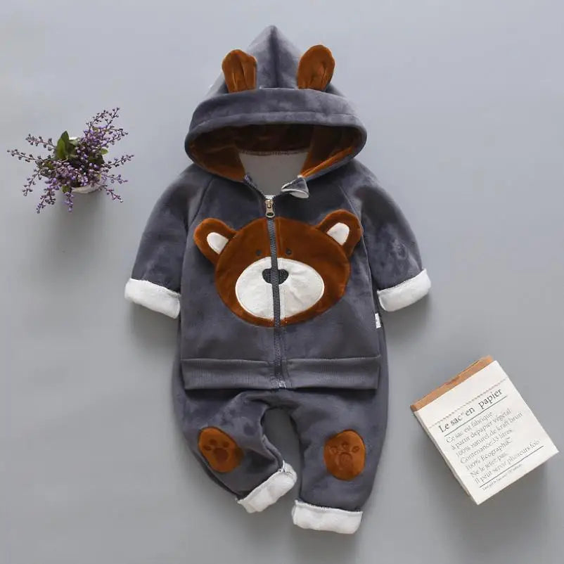 2026 New Baby Boys Girls Christmas Cartoon Winter Hooded Plush Warm Vest Coat+Sweatshirt+Pants 3Pcs Infant Children Sports Suit