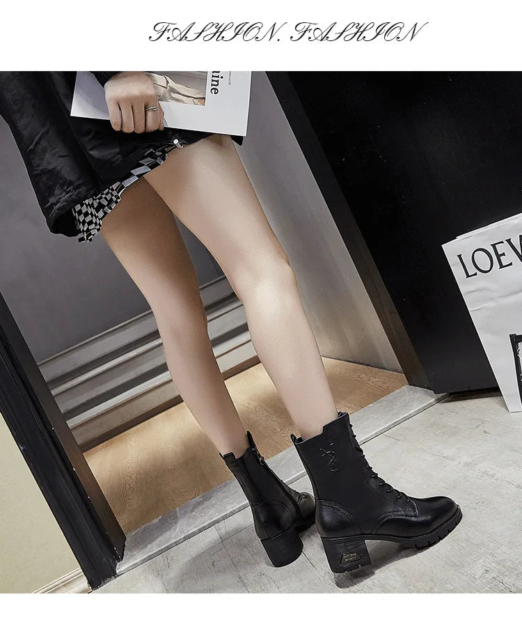 Luxury Women Warm Matrtin Leather Boots Platform Ladies  Winter Shoes