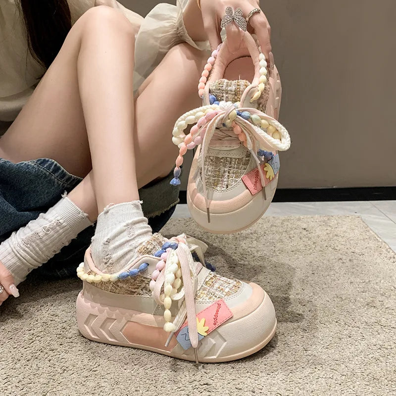 Basket Thick Sole Running Shoe Pink/Green Chunky Platform Fashion Trend 2026 Women Sneakers Casual Skate Shoes