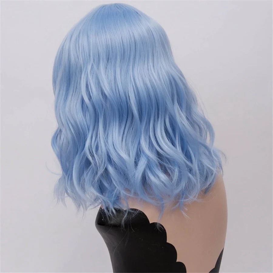 GAKA Short Wig Grey White Wavy Cosplay Red Wig with Side Bang for Women 32 Colors Party Costume Lolita Synthetic Hair