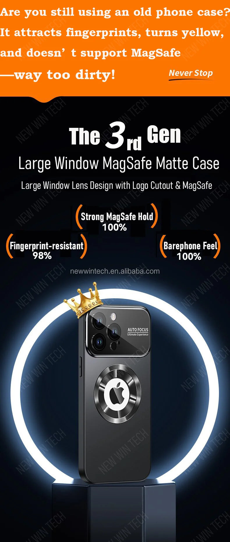 New Desert Gold Magnetic Case for iPhone 16 Pro Max/14/13/12 AG Frosted Glass Large Window Shockproof Wireless Charger Made PC