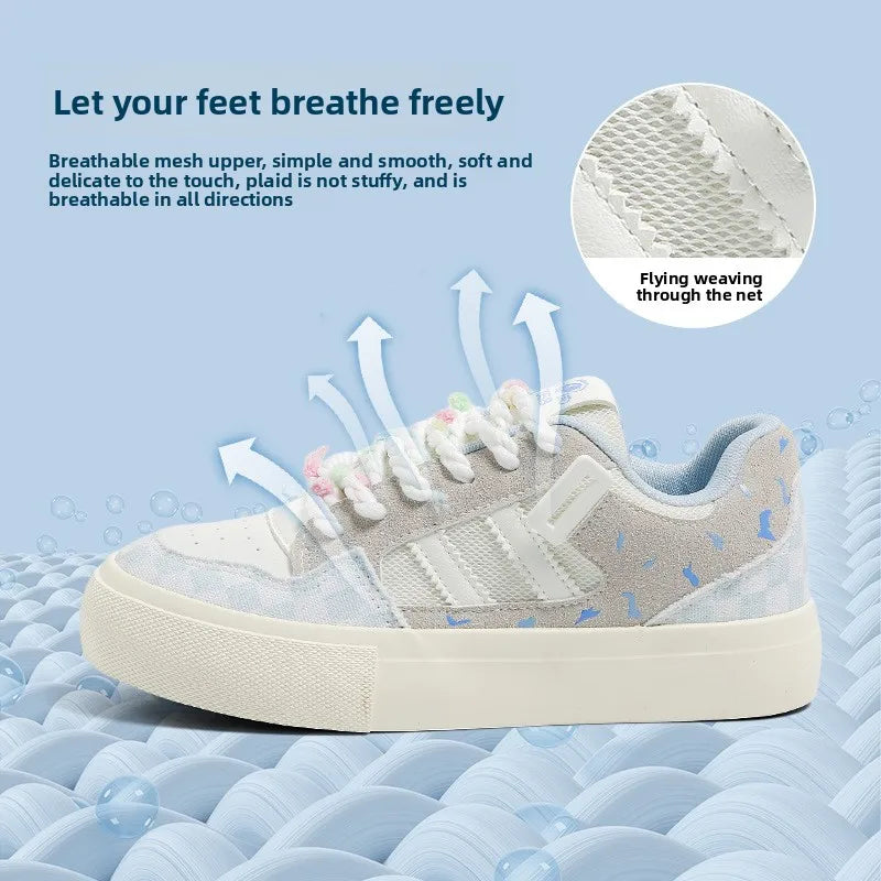 Global Times Mesh Breathable Lace-Up Synthetic Upper Bread Shoes Women's Summer Thick-Soled Sports Sneakers Student Korean Style