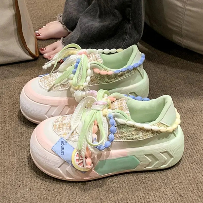 Basket Thick Sole Running Shoe Pink/Green Chunky Platform Fashion Trend 2026 Women Sneakers Casual Skate Shoes