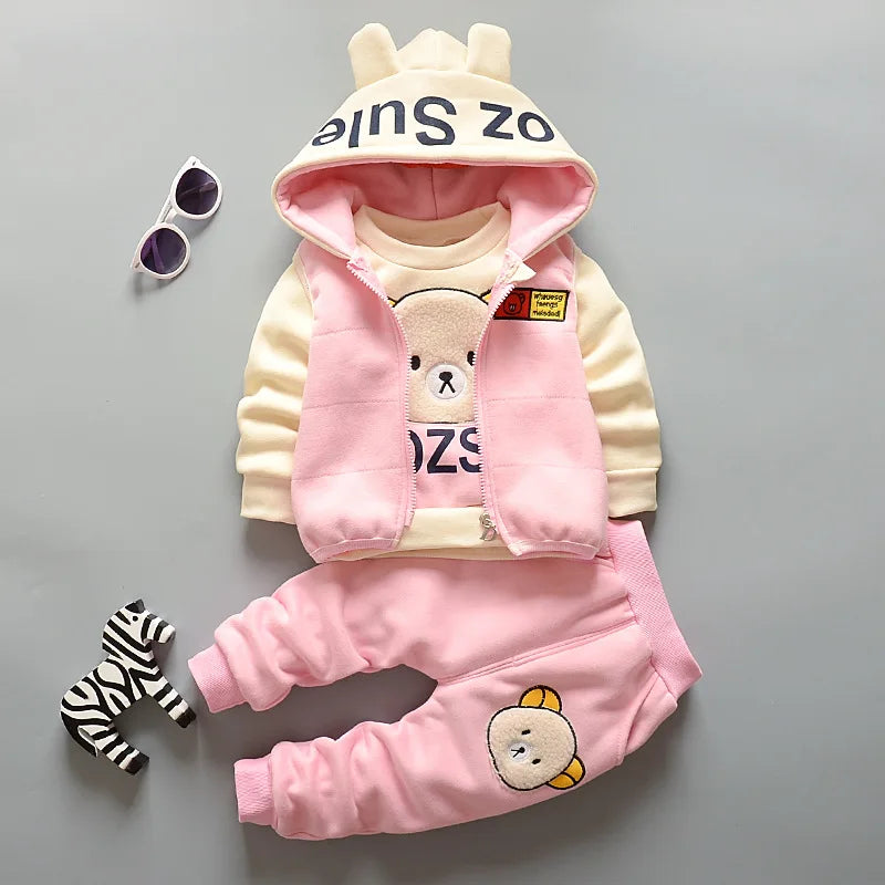 Girls' & Baby Boys' Korean-style Three-Piece Fleece Milk Silk Casual Outfit for 0-3 Years Old Children Fall Winter