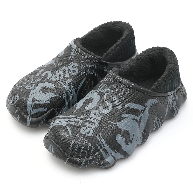 New Fashion Waterproof Warm Shoes Slippers Indoor Outdoor Winter Clogs Comfortable Non-slip Wide Fit Orthopedic Shoes OEM Furry Slides for Men