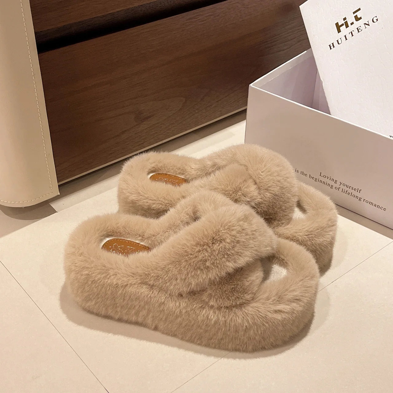 Greatslides Custom Women Furry Slippers,Sandals for Women and Ladies Luxury,Women Winter Warm Shoes Slides Plush Flat Slipper