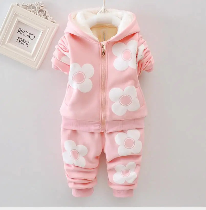 2026 New Baby Boys Girls Christmas Cartoon Winter Hooded Plush Warm Vest Coat+Sweatshirt+Pants 3Pcs Infant Children Sports Suit