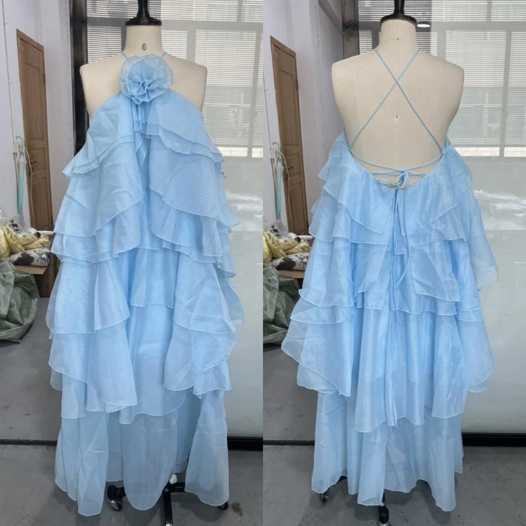 New Arrival Fashion Summer Clothing Vendor Elegant Women Sexy Dresses Sleeveless Halter 3d Floral Multi-layer Cake Long Dress