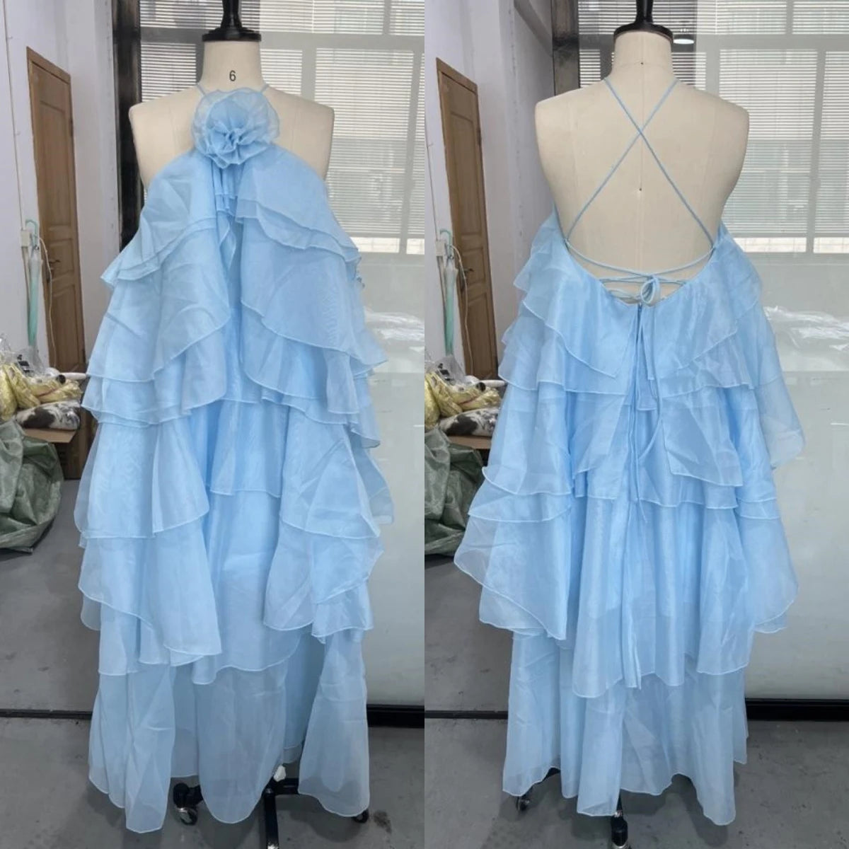 New Arrival Fashion Summer Clothing Vendor Elegant Women Sexy Dresses Sleeveless Halter 3d Floral Multi-layer Cake Long Dress