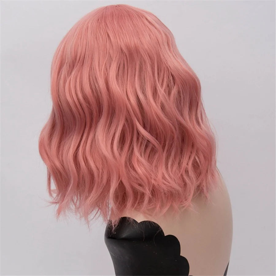 GAKA Short Wig Grey White Wavy Cosplay Red Wig with Side Bang for Women 32 Colors Party Costume Lolita Synthetic Hair