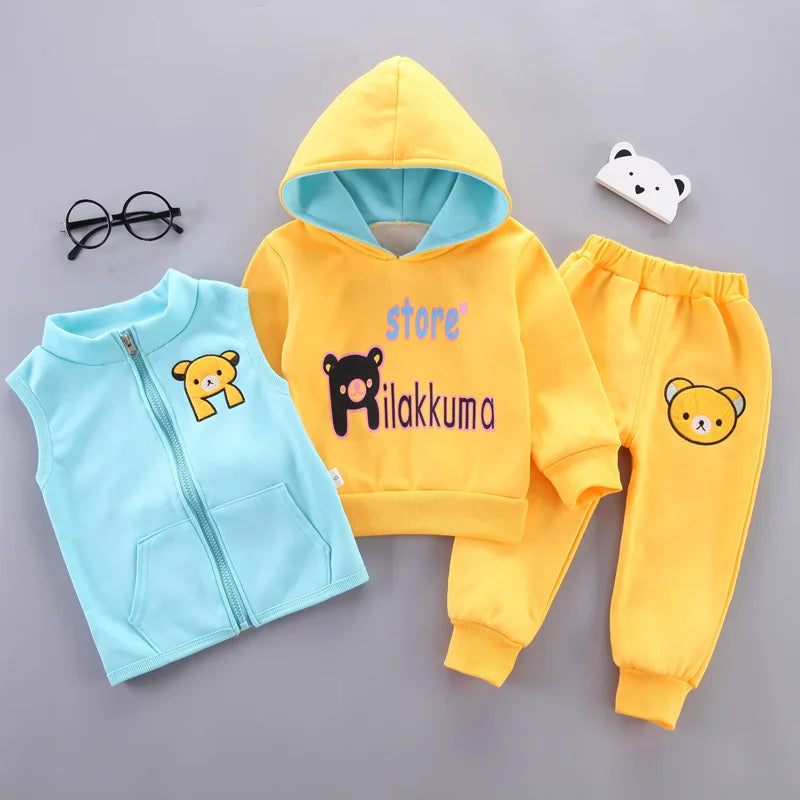 Girls' & Baby Boys' Korean-style Three-Piece Fleece Milk Silk Casual Outfit for 0-3 Years Old Children Fall Winter
