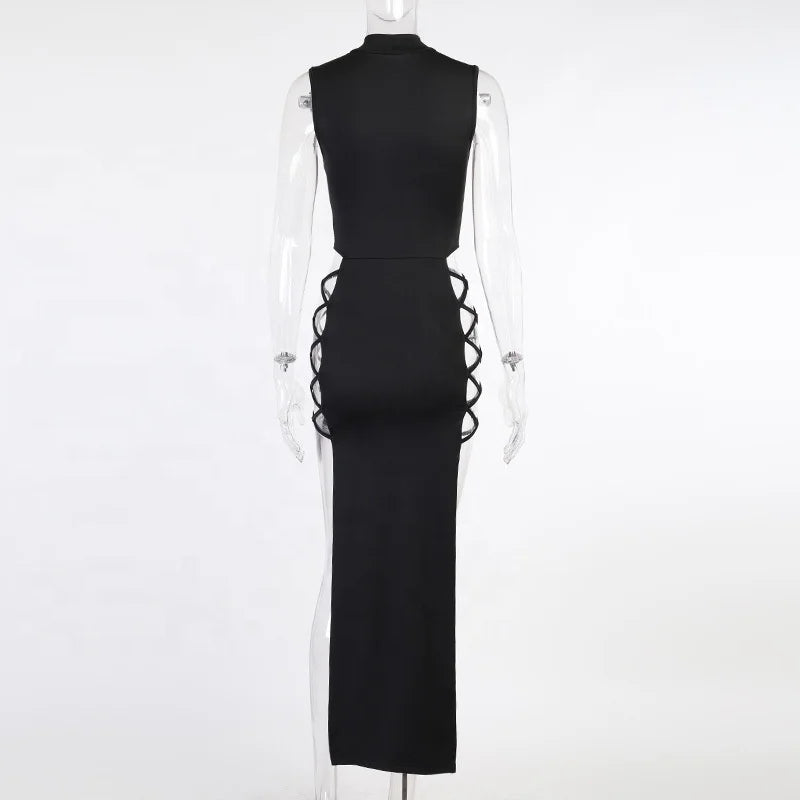 OUDINA Summer New Vest Slit Dress Women Sexy High Fashion Strap Club Dresses