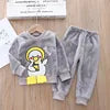 Girls Clothing Sets Children's Flannel Pajamas Home Clothes Casual Warm and Children Baby Sleepwear Suit Fleece Plain Solid