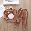 Girls Clothing Sets Children's Flannel Pajamas Home Clothes Casual Warm and Children Baby Sleepwear Suit Fleece Plain Solid