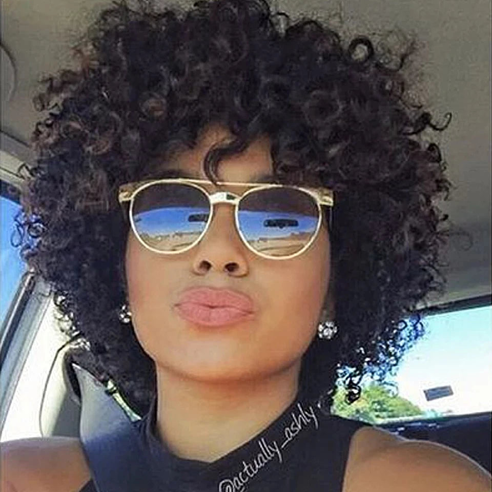 Joedir Short Curly Wigs Bouncy Hair Natural Wave Brazilian Hair PIXIE Cut Cheap Machine Made Human Hair Wig With Bangs for Black