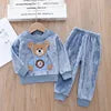 Girls Clothing Sets Children's Flannel Pajamas Home Clothes Casual Warm and Children Baby Sleepwear Suit Fleece Plain Solid