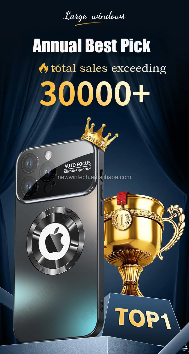 New Desert Gold Magnetic Case for iPhone 16 Pro Max/14/13/12 AG Frosted Glass Large Window Shockproof Wireless Charger Made PC