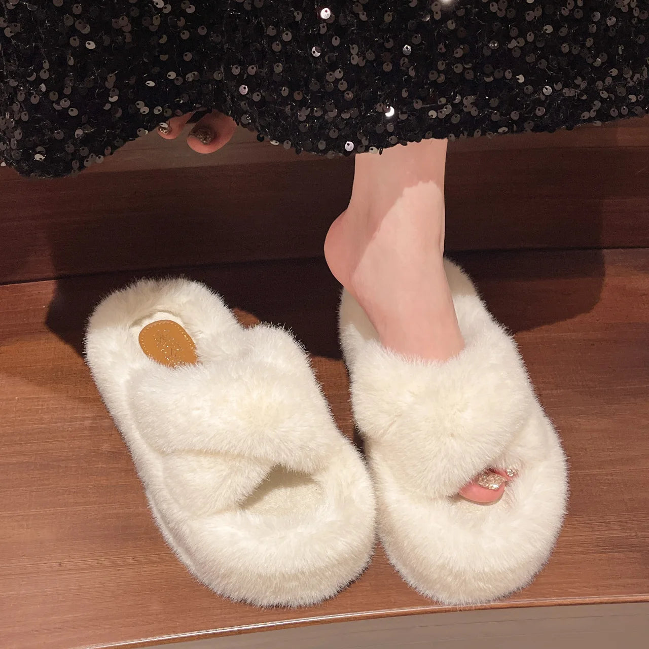 Greatslides Custom Women Furry Slippers,Sandals for Women and Ladies Luxury,Women Winter Warm Shoes Slides Plush Flat Slipper