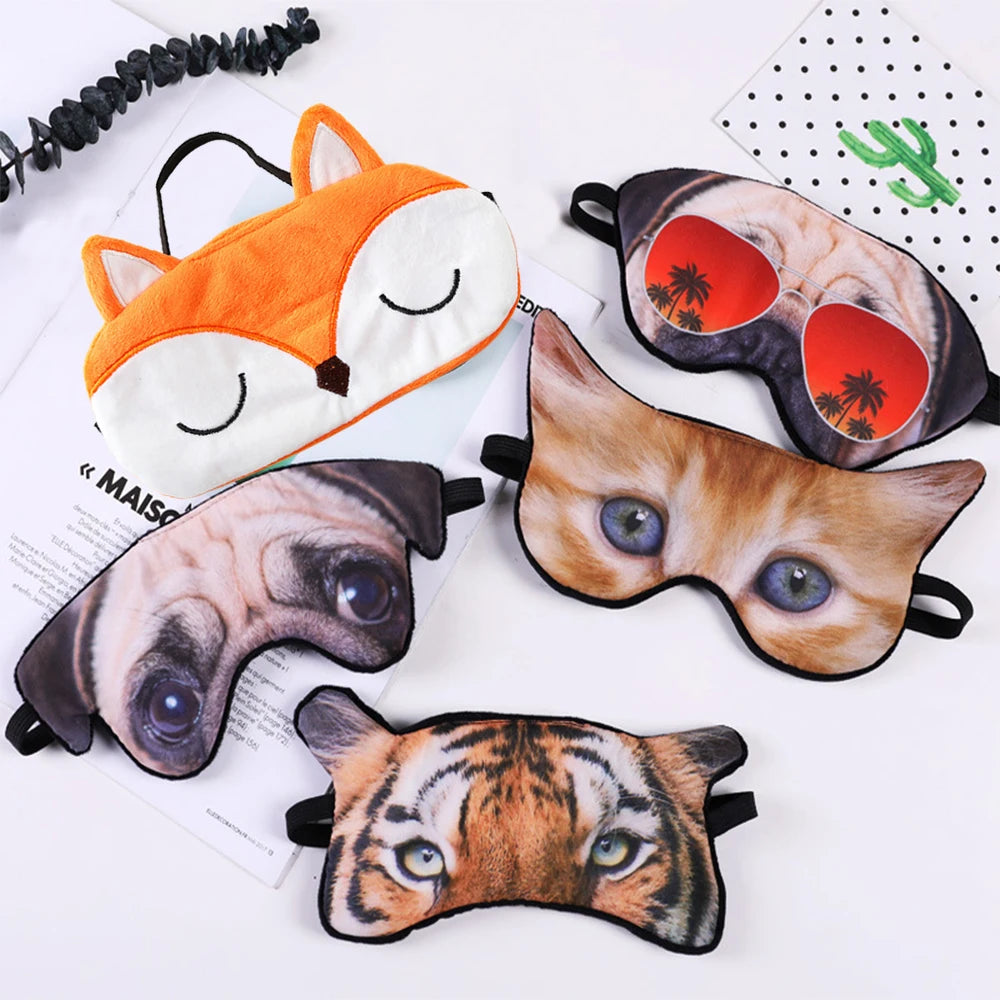 3D Animal Dog Tiger Fox Eye Mask Soft Lightproof Sleeping Eye Covers for Woman Man to Sleep Better for Travel Nap Rest Masks