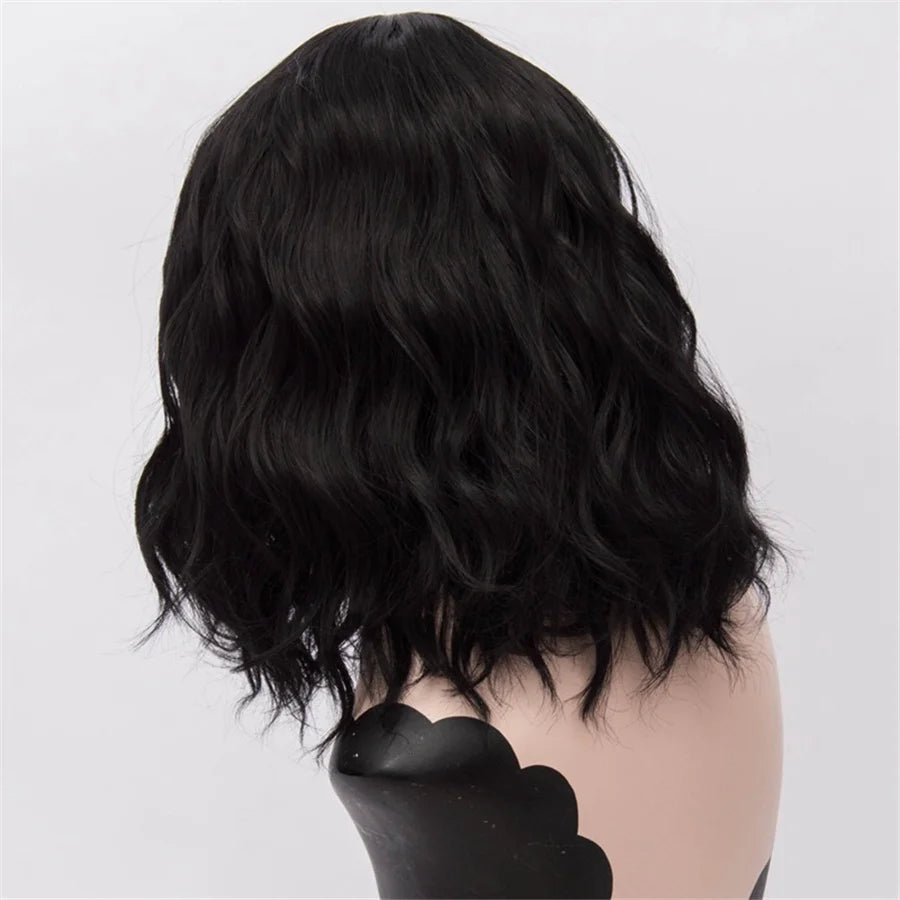 GAKA Short Wig Grey White Wavy Cosplay Red Wig with Side Bang for Women 32 Colors Party Costume Lolita Synthetic Hair