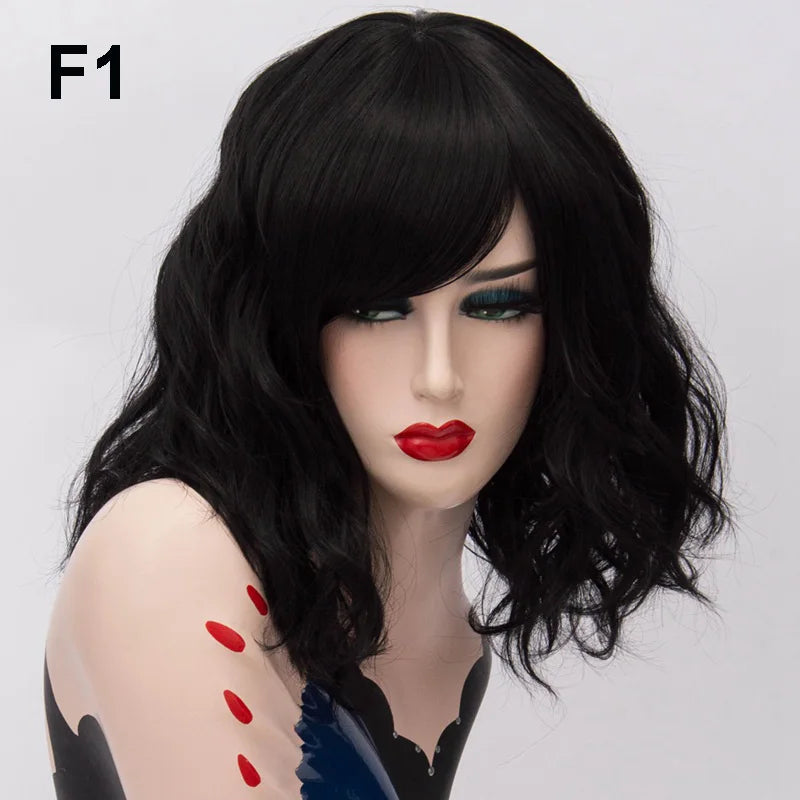 GAKA Short Wig Grey White Wavy Cosplay Red Wig with Side Bang for Women 32 Colors Party Costume Lolita Synthetic Hair