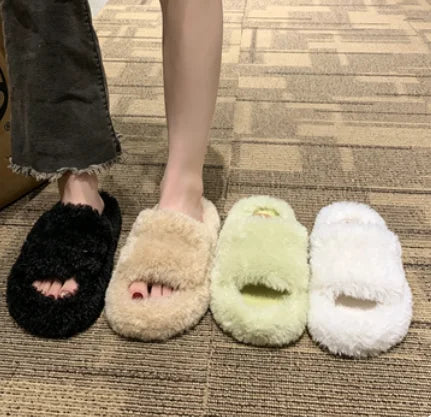 Luxury Designer Men's slippers Women Platform Slippers Furry Slide Withembroidery Warm Shoes Correct Version