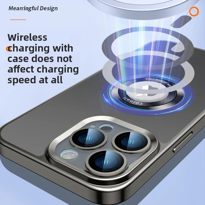 For 13 Pro Max Magnetic Wireless Silicone Matte Electroplated Anti-Drop Full-Cover Luxury Design Ultra-Thin Case