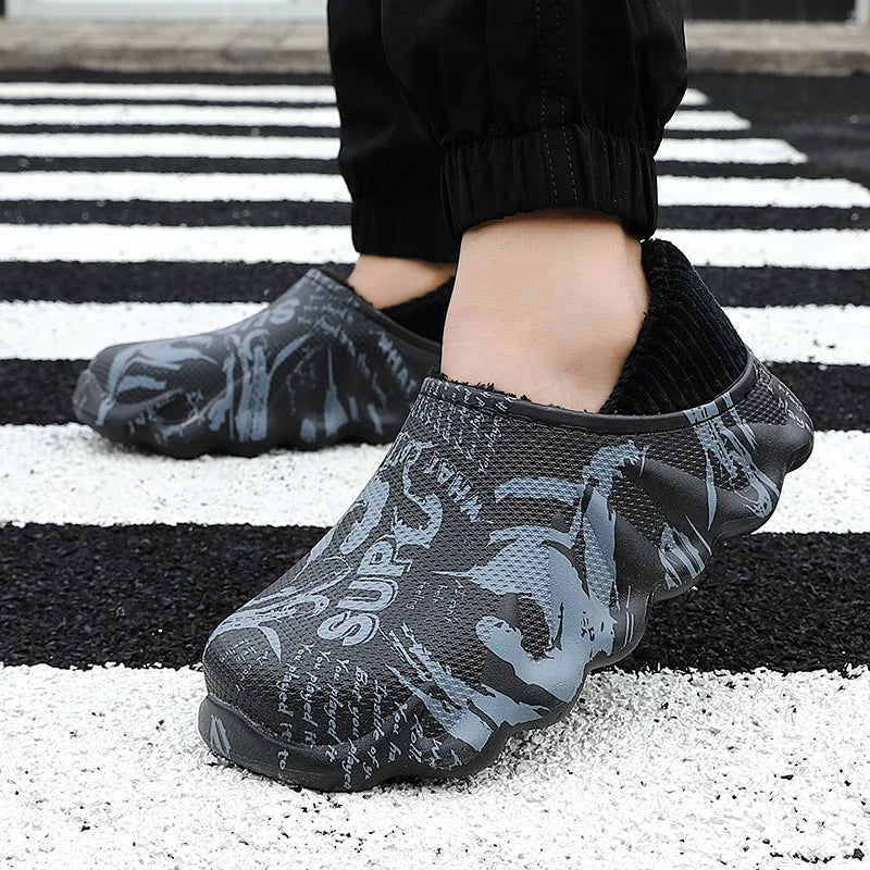 New Fashion Waterproof Warm Shoes Slippers Indoor Outdoor Winter Clogs Comfortable Non-slip Wide Fit Orthopedic Shoes OEM Furry Slides for Men