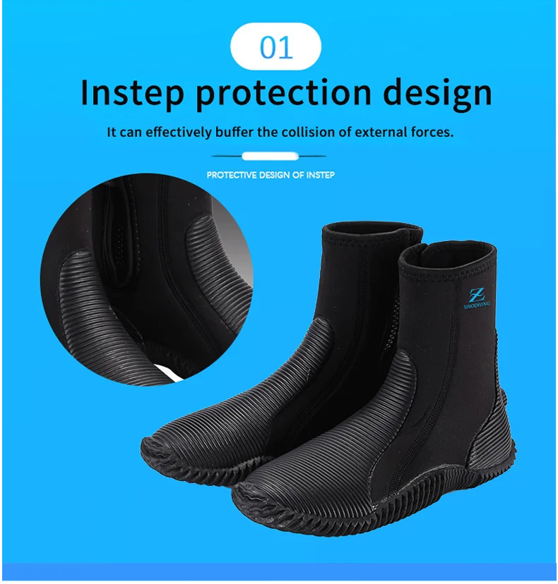 Sinodiving Anti-slip Diving Boot Paddling Waterproof Shoes for Men and Women Water Sports Warm Shoes for Winter Swimming.