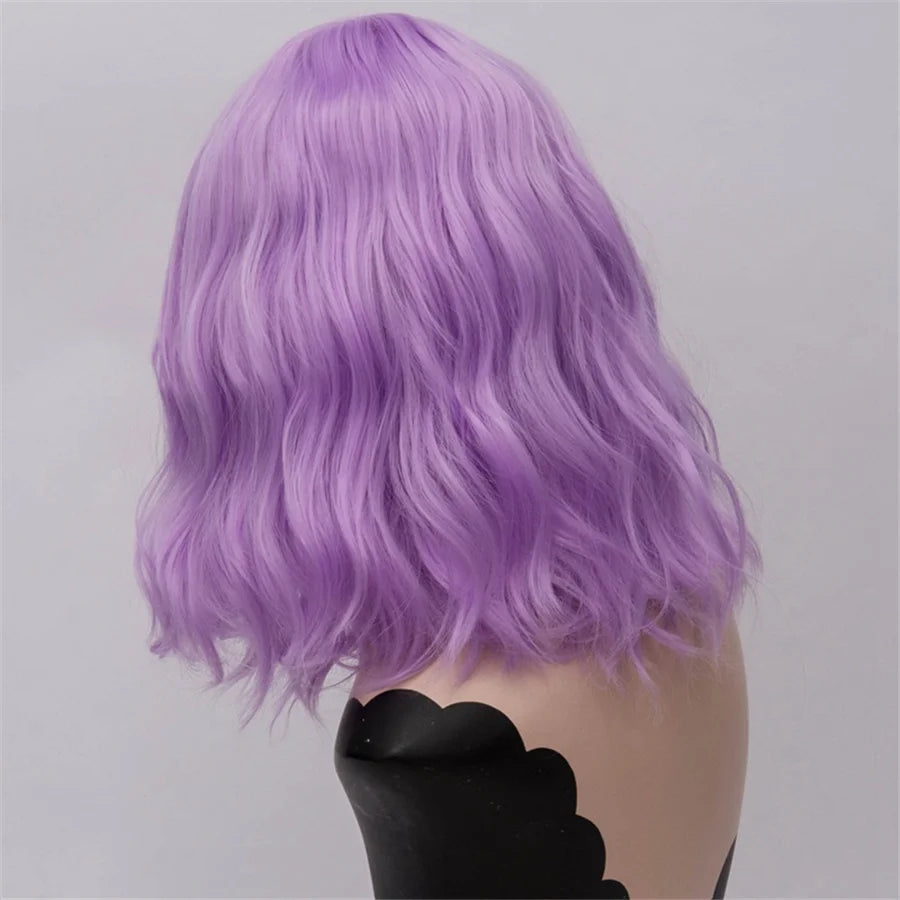 GAKA Short Wig Grey White Wavy Cosplay Red Wig with Side Bang for Women 32 Colors Party Costume Lolita Synthetic Hair