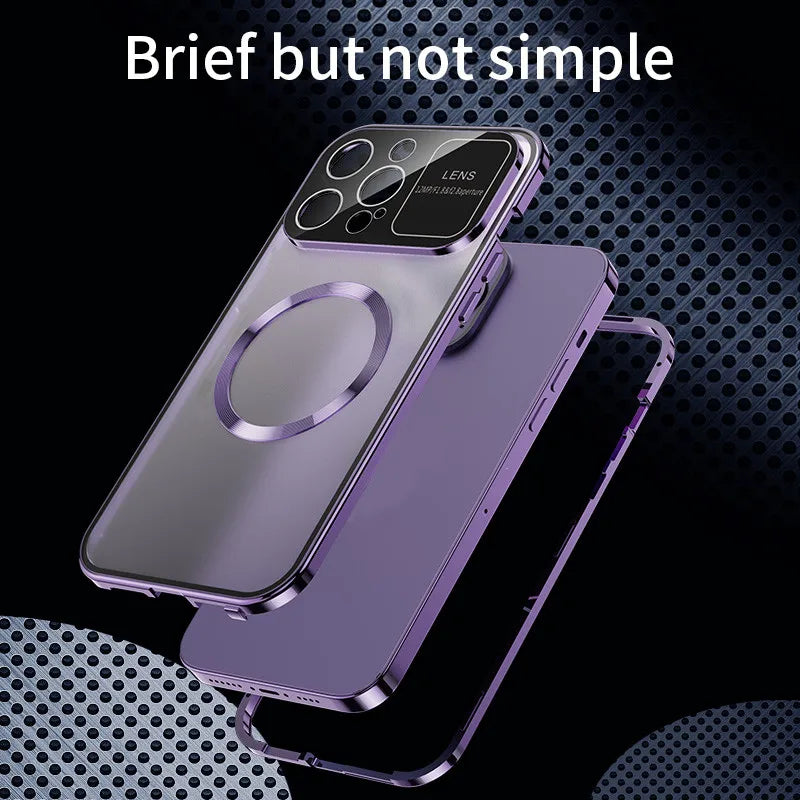 Premium Metal Frame Shell Cover With 360 Full-Body Protection Magnetic Phone Case With Privacy Screen for iPhone 15 16 Pro Max