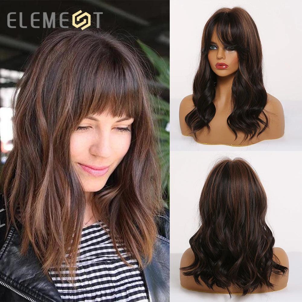 ELEMENT 16 Inch Ombre Golden Blonde Loose Curly Hair Wig with Bangs Lolita Cosplay Party Daily Wigs for Women
