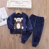 Girls Clothing Sets Children's Flannel Pajamas Home Clothes Casual Warm and Children Baby Sleepwear Suit Fleece Plain Solid
