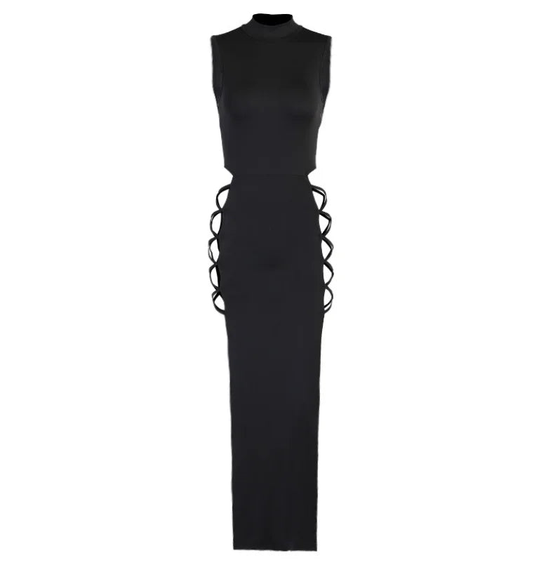 2021 Summer Sexy Vest Strappy Dress Women Fashion Sleeveless Solid Color Nightclub Sexy High Slit Strappy Sheath Dress #1613